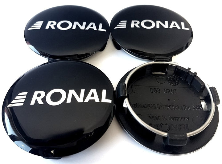 4x Original Ronal 64mm Nabendeckel Nabenkappe Schwarz Hochglanz Center Cap Deckel