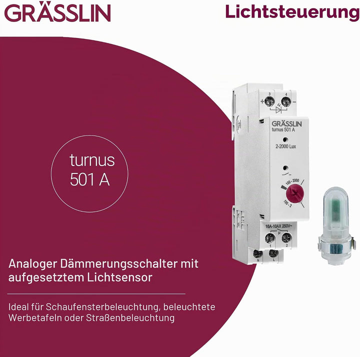 GRÄSSLIN 18.18.0013.1 Turnus 501 A – analoger Dämmerungsschalter mit externem Helligkeitsfühler für