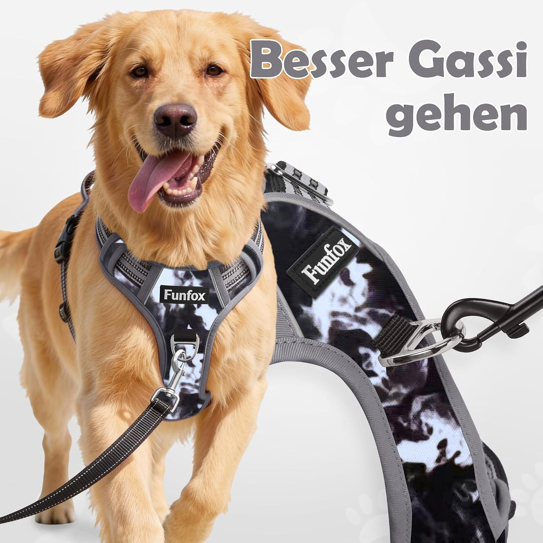 Funfox Hundegeschirr Kleine Hunde [S] - Anti Zug Welpengeschirr mit Griff &amp; Ringreflektoren, Atmungs