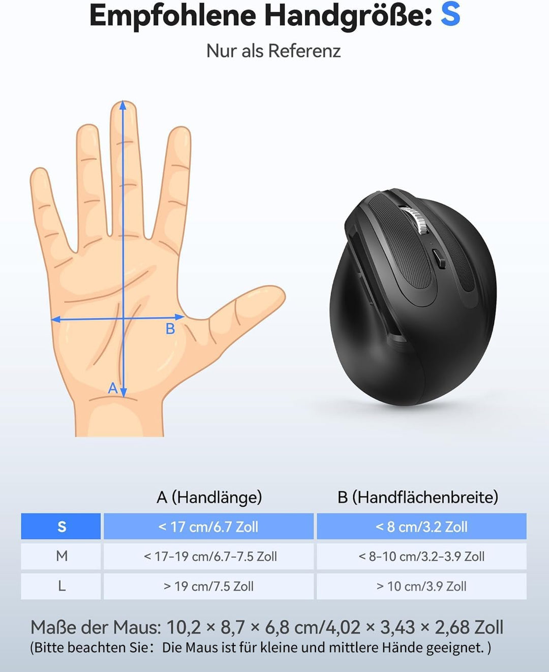 TECKNET Ergonomische Maus Bluetooth, 2.4G Wiederaufladbare Kabellos Vertikale Maus mit 4800 DPI, 3 G