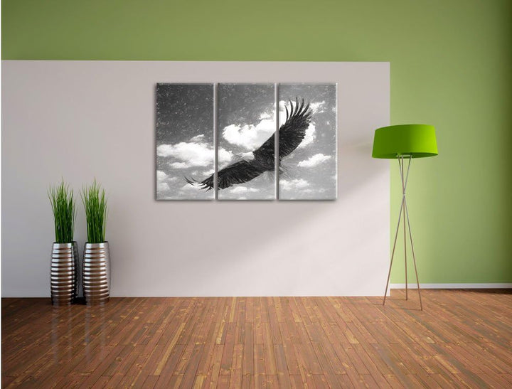 Pixxprint Fliegender Adler als Leinwandbild | Grösse: 3 Teilig (120x80) | Wandbild| Kunstdruck | fer