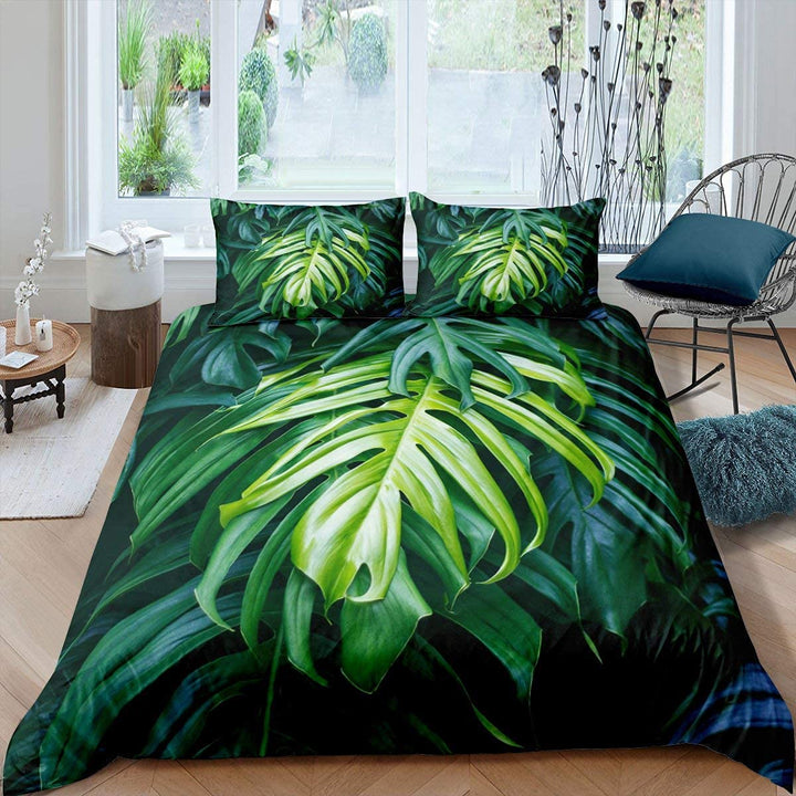 Homewish Palm Leaf Bettwäsche Set,Monstera Trösterbezug,Hawaiian Tropical Leaves Bettbezug für Kinde