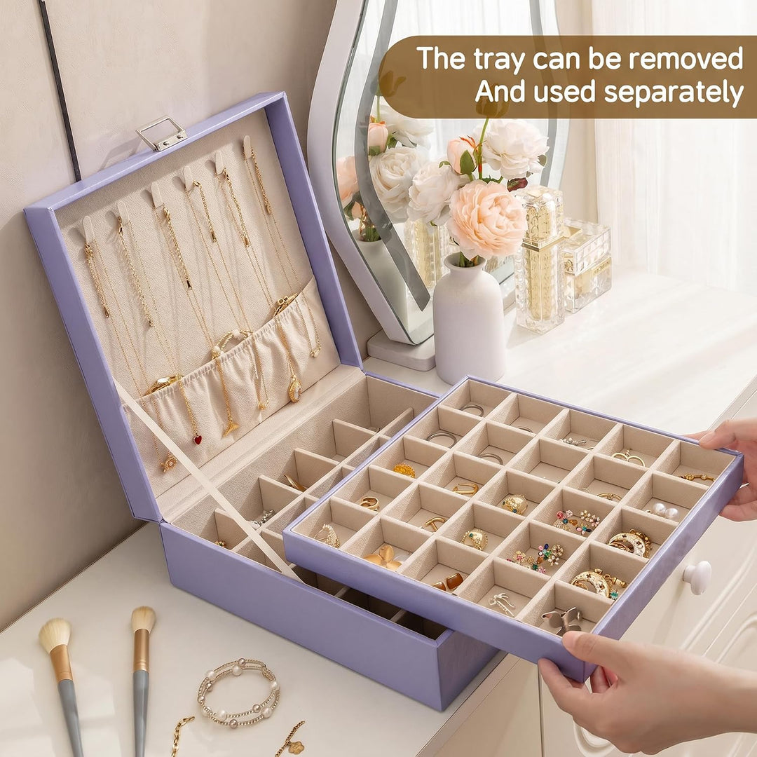 Frebeauty Ohrring-Organizer, klassische Schmuckschatulle, 50 Fächer, doppellagig, Schmuck-Aufbewahru