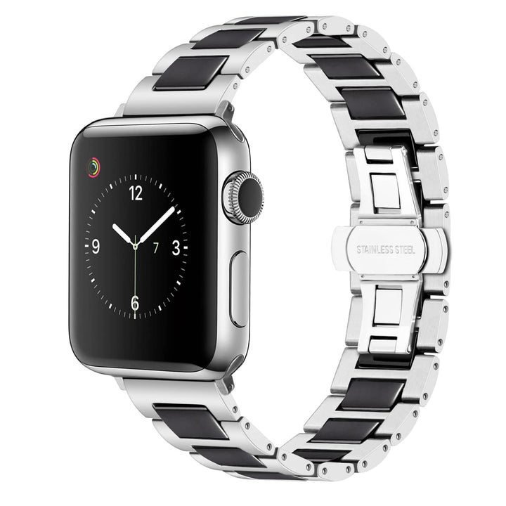 YISIWERA 49mm 45mm 44mm 42mm Armband Kompatibel für Apple Watch Schwarze Keramik Silber Metall Armba