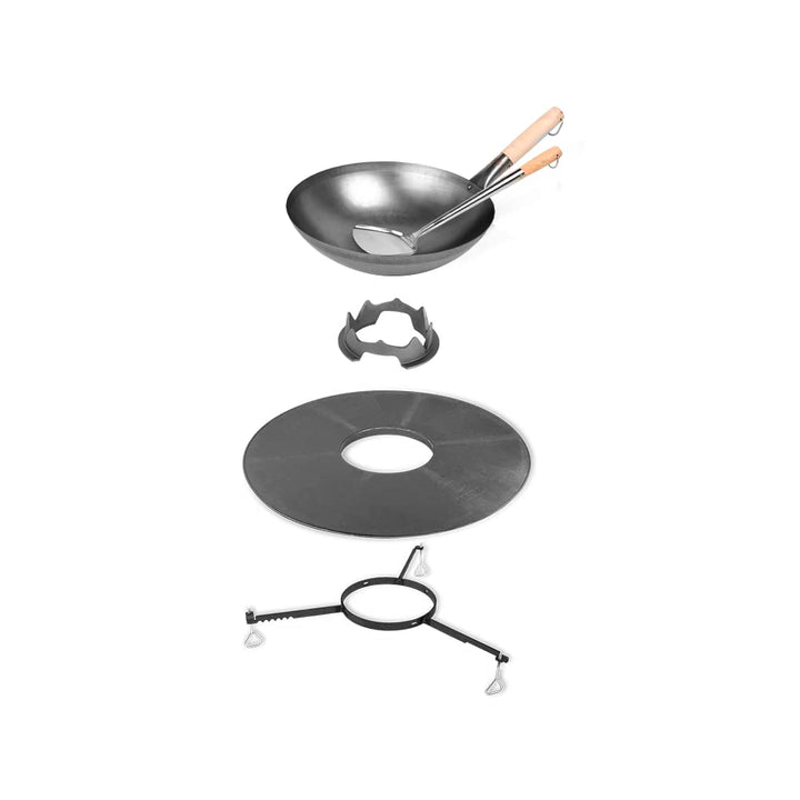 MOESTA-BBQ 19443 BBQ-Disk Wok-Set- 5-TLG.-Set mit BBQ-Disk, Höhenvertseller, Wok-Krone, Stahlwok und