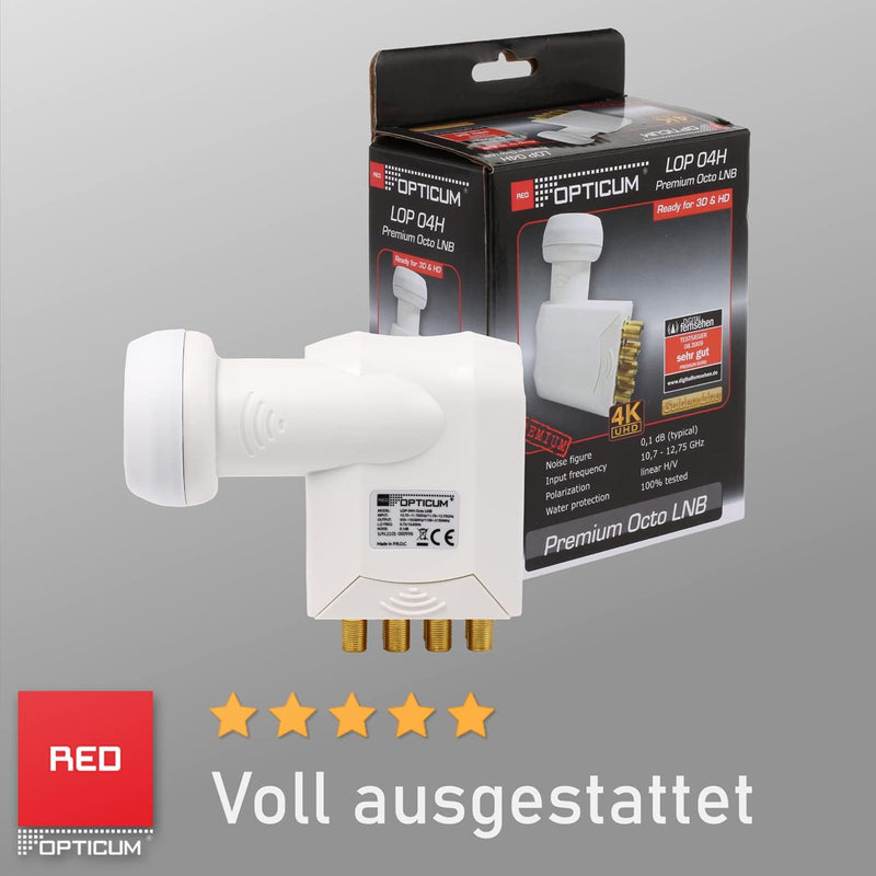 RED OPTICUM LOP 04H Octo LNB I Digital-LNB 8-fach mit nur 0.1dB Rauschmass und ausziehbarem Wettersc