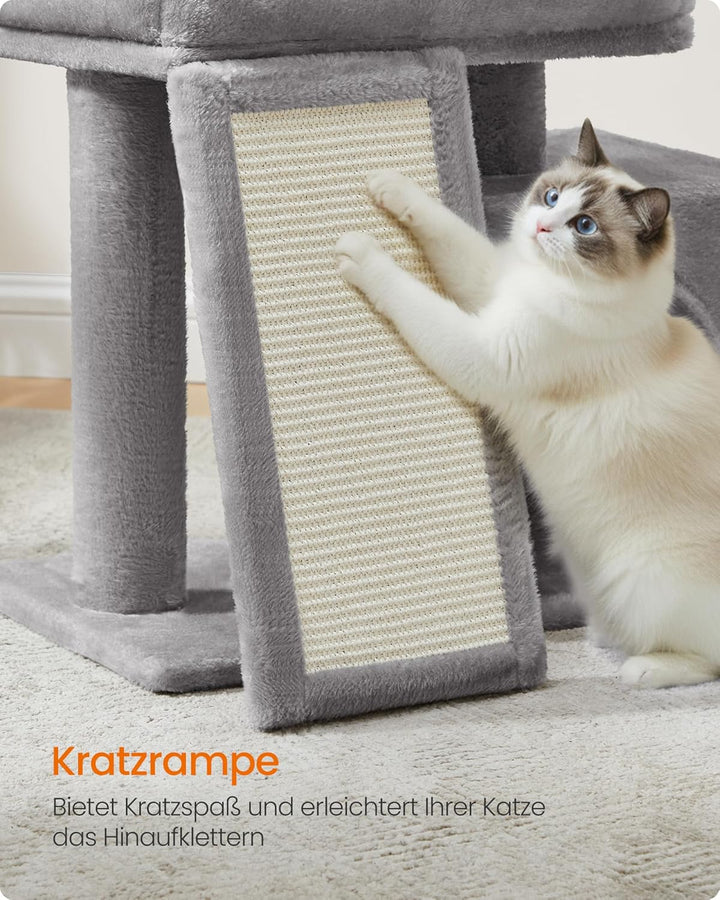 Feandrea Kratzbaum klein, Katzenbaum mit Kratzrampe und grosser Plattform, Katzenkratzbaum mit Höhle