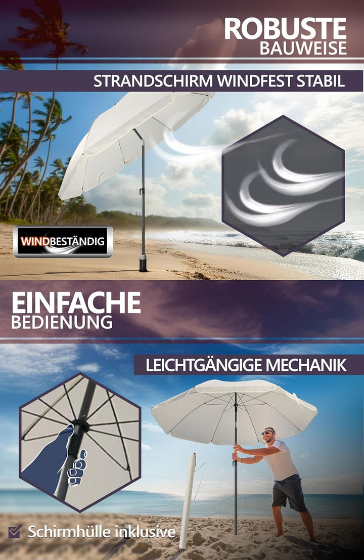 4smile Sunnyjoy Sonnenschirm Strand 3-IN-1 Set - Strandschirm windfest stabil, UPF 50+ Sonnenschirm