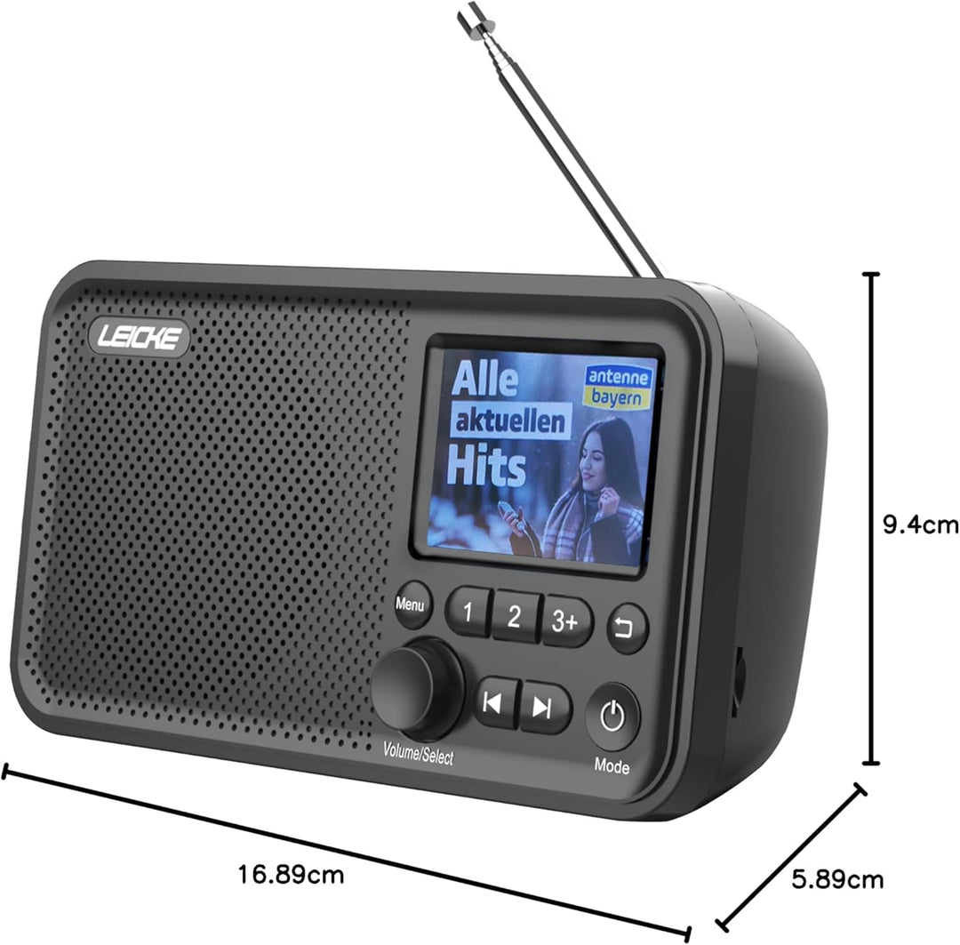 LEICKE tragbares DAB+ Radio mit Bluetooth 5.0 | DAB/DAB+ und UKW Radio, 2,4" Farbdisplay, 80 Voreins