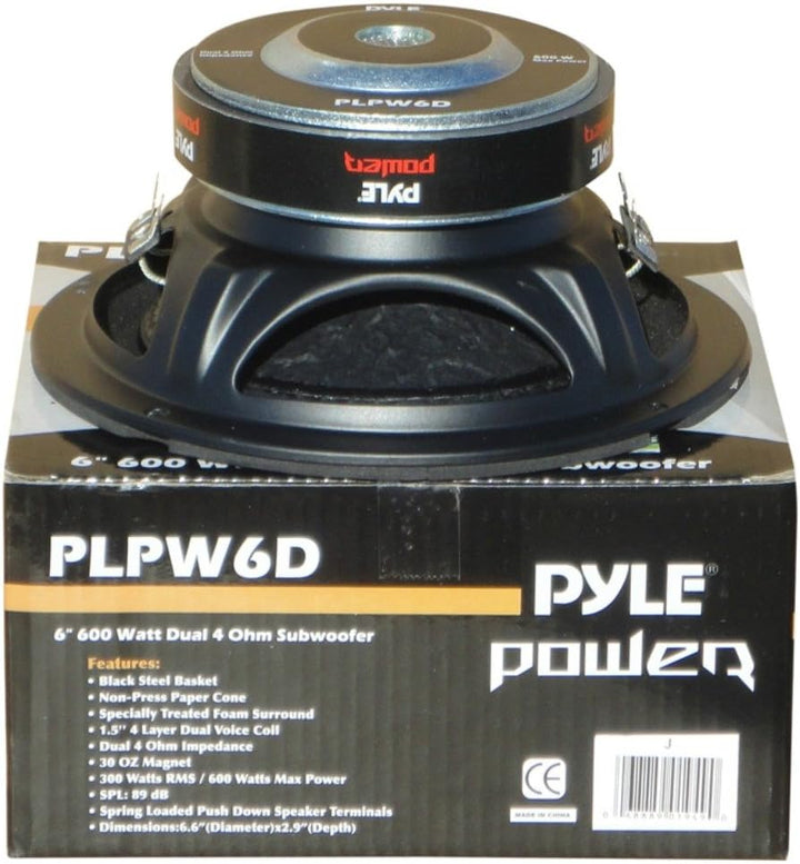 Pyle PLPW6D Subwoofer, 300 Watt RMS, 600 Watt max., Durchmesser: 16,50 cm (6,5 Zoll), DVC-Woofer mit
