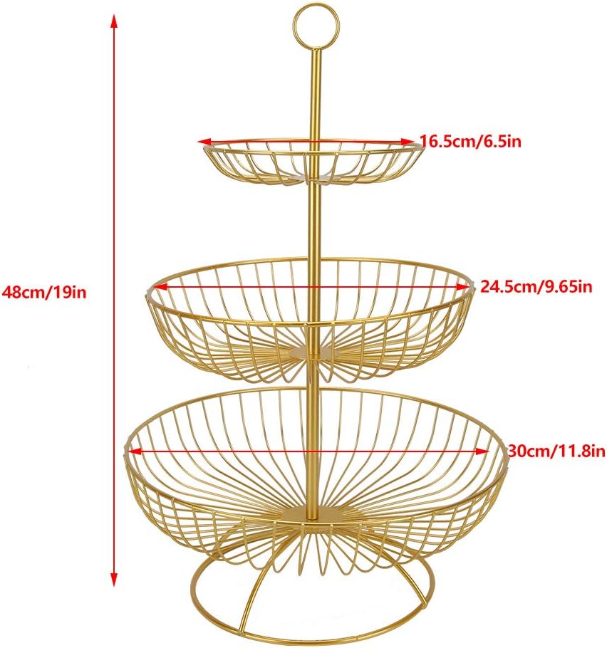 3 Tier Draht Obstkorb Ständer, Metall Tiered Obstkorb Obsthalter Obstschale Servierkorb für Obst Gem