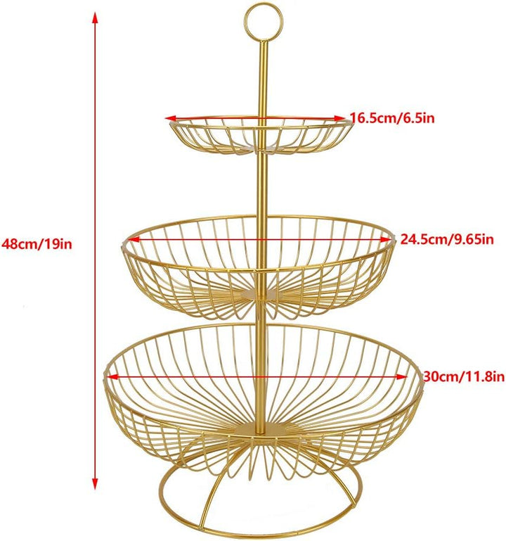 3 Tier Draht Obstkorb Ständer, Metall Tiered Obstkorb Obsthalter Obstschale Servierkorb für Obst Gem