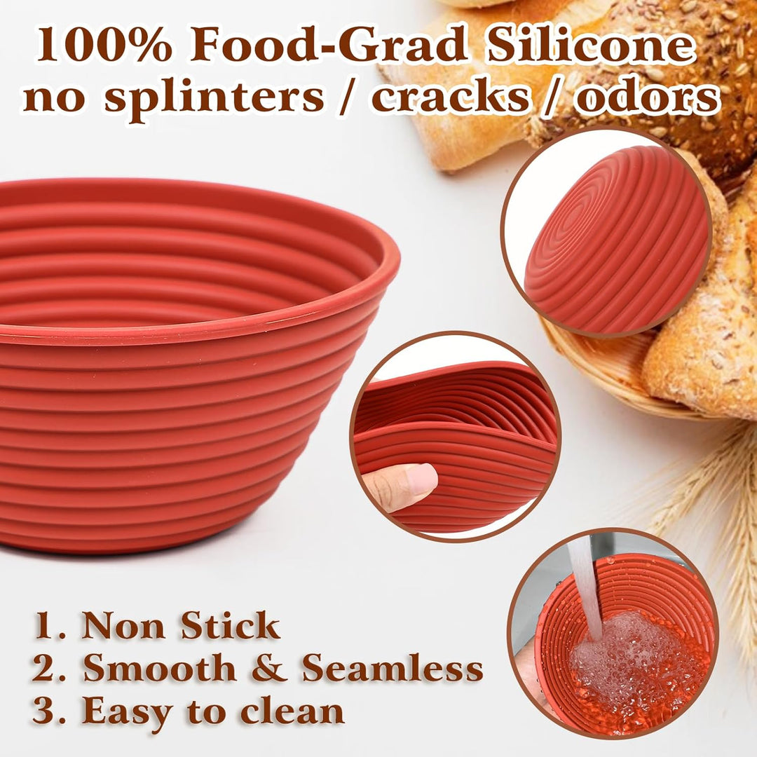 Webake Gärkorb Brot Rund Klein Gärkörbchen Set Silikon 4 Stück 13 cm Sauerteig Brotgärkörbe Brotgärk