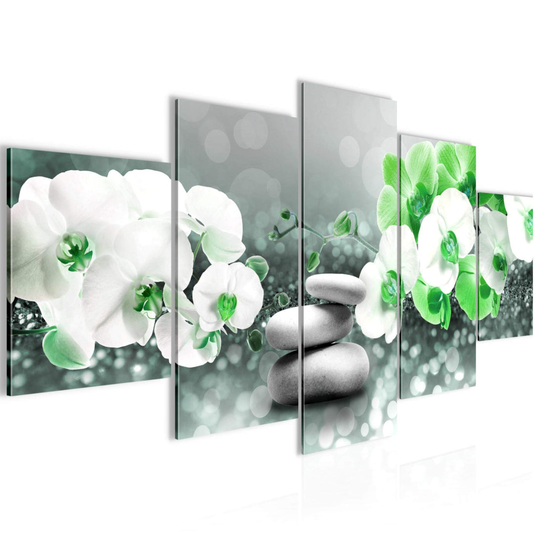 Runa Art Wandbilder Blumen Orchidee 5 Teilig Bild auf Vlies Leinwand Deko Wohnzimmer Spa Grau Türkis