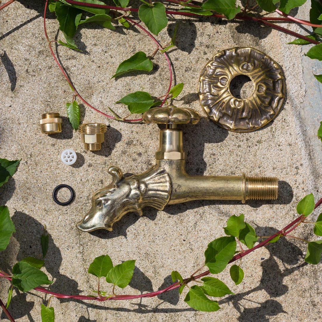 Antikas | Wasserhahn für Wandbrunnen | 1/2 Zoll | Messing | nostalgischer Wasserspeier in Antik Opti