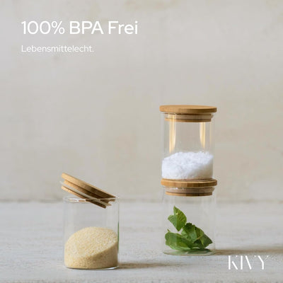 KIVY Gewürzgläser mit Holzdeckel - 12 x 150ml - Luftdichte und stapelbare Gewürzbehälter Glas - Gewü