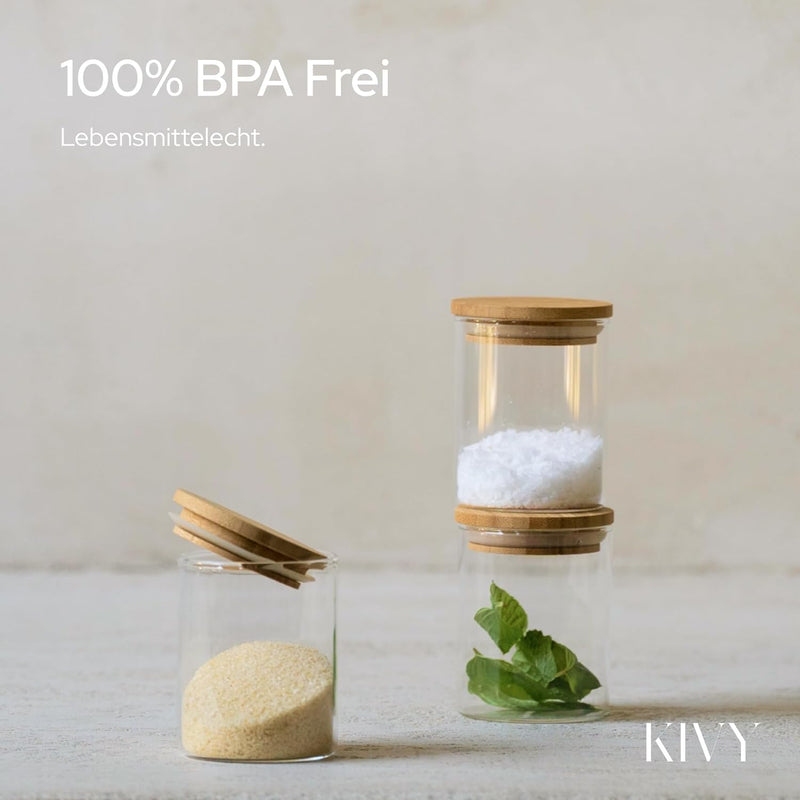 KIVY Gewürzgläser mit Holzdeckel - 12 x 150ml - Luftdichte und stapelbare Gewürzbehälter Glas - Gewü