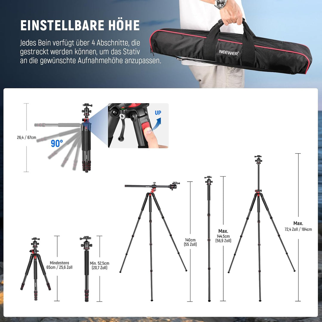 NEEWER Kamera Stativ Einbeinstativ, 72" Aluminium Overhead Mount Stand Heavy Duty für DSLR Cam Camco