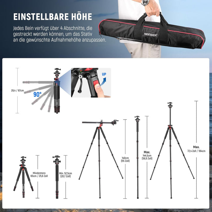 NEEWER Kamera Stativ Einbeinstativ, 72" Aluminium Overhead Mount Stand Heavy Duty für DSLR Cam Camco