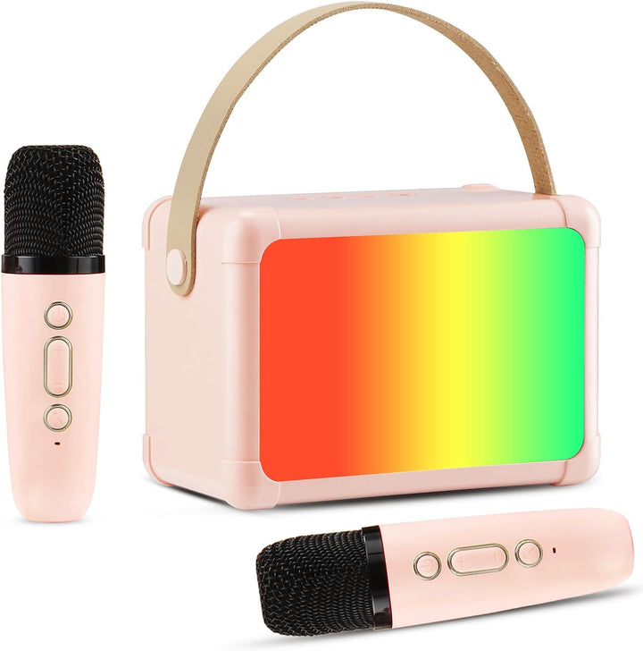 Giecy Karaoke Maschine mit 2 mikrofonen, Mini Bluetooth Karaoke Anlage mit mikrofon kinder, PA-Syste