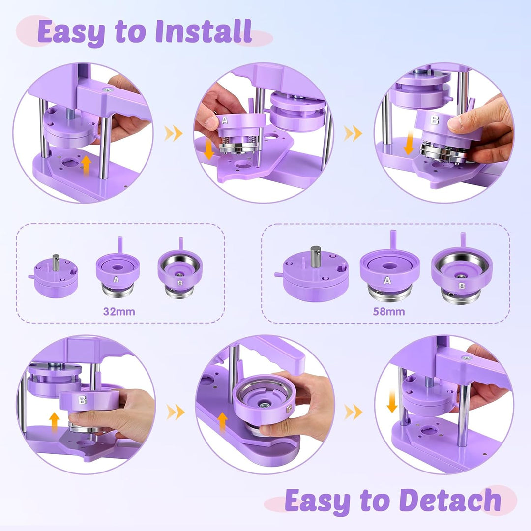 Buttonmaschine Button Maker Badge Maschine 32 + 58 mm, KEYSAFER 200 Sets aus Kunststoff, Ausdrückmas
