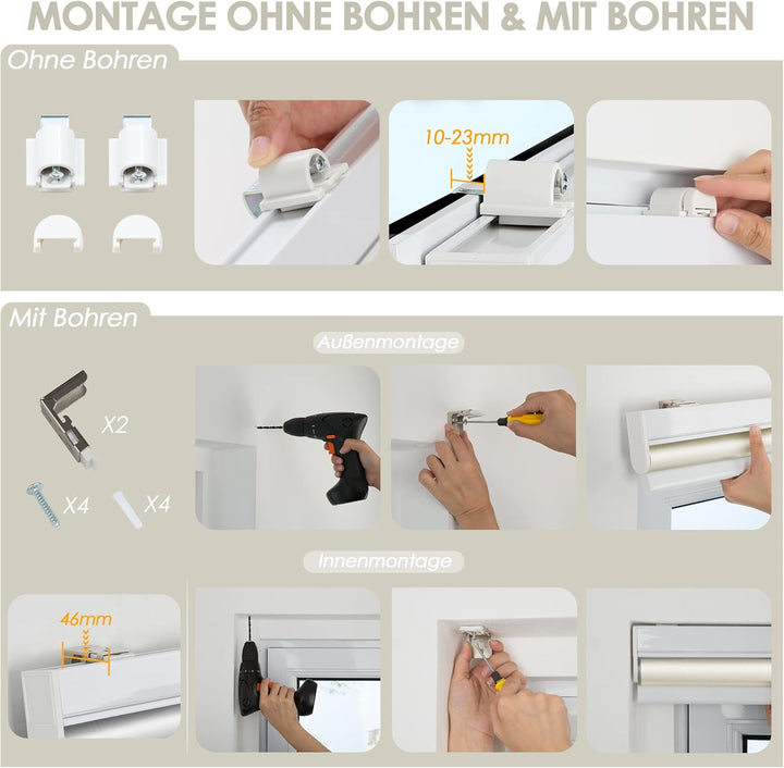Allesin Elektrische Rollos mit Fernbedienung, Creme Verdunklungsrollo, 120 x 100 cm (LxB) Creme, Kle