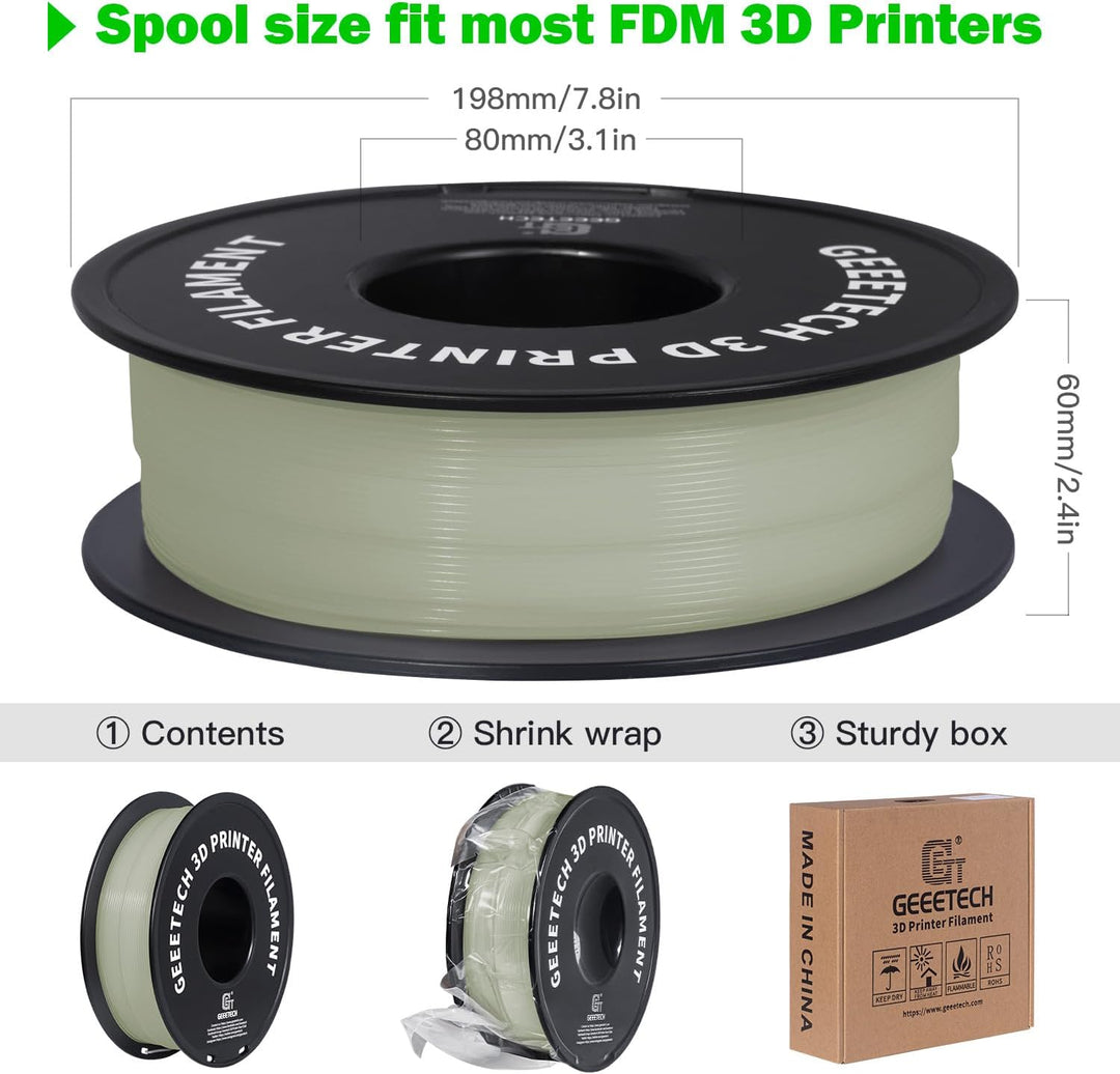 GEEETECH PLA Filament 1.75mm, Glows in the Dark Filament, 3D Drucker Filament 1kg Spool, Filament Le