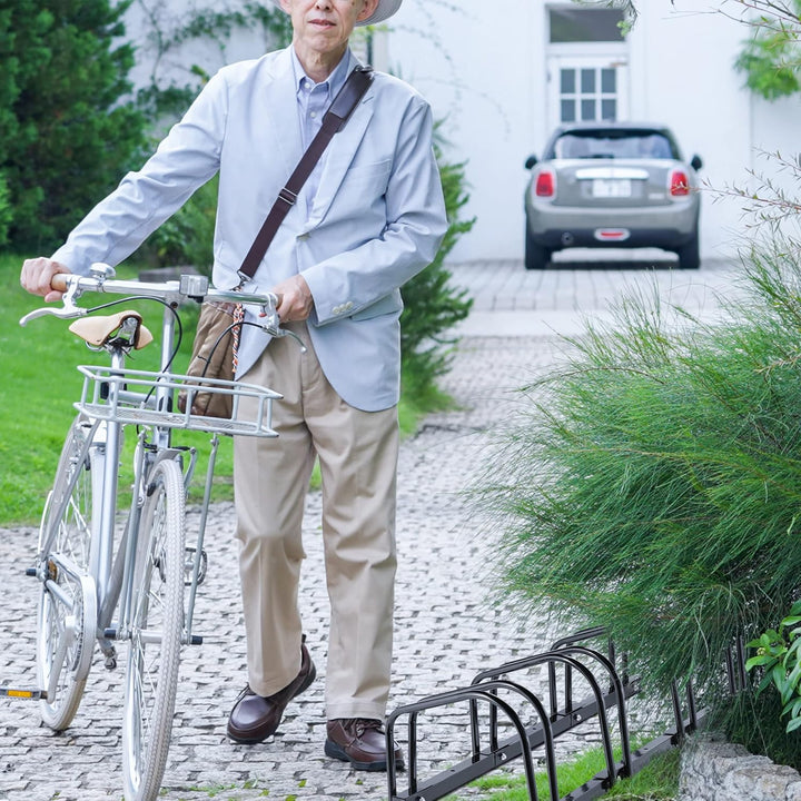 Relaxdays Fahrradständer Boden, 4, 60 mm Reifenbreite, Metall, Garage, Fahrrad-Aufstellständer, schw