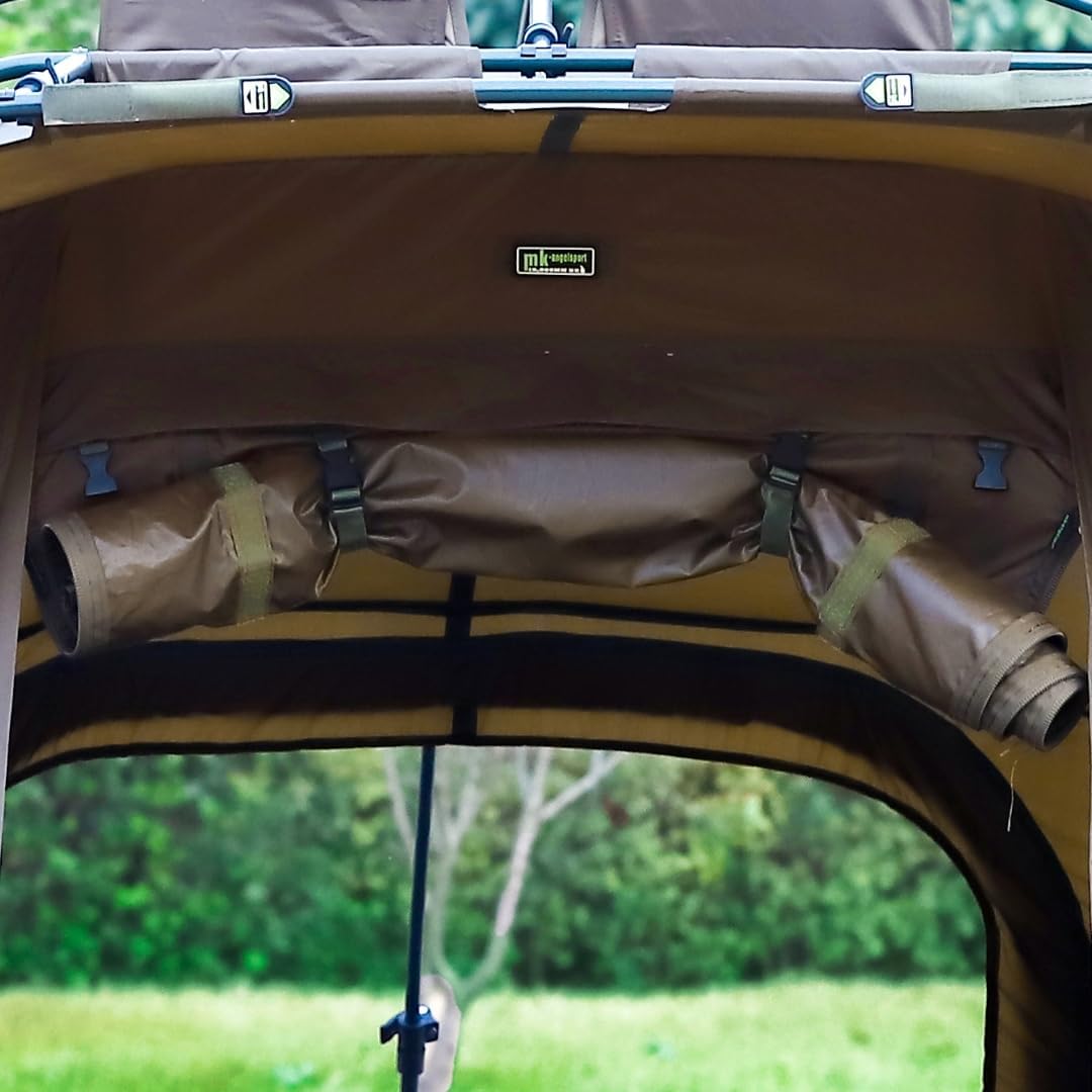 Anglerset Karpfenzelt + 2 Liegen Fort Knox 1-2 Mann Personen Dome Zelt 2 x 8-Bein Set Angelzelt Angl