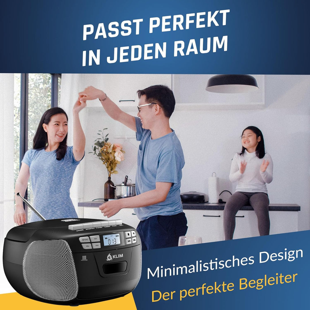 KLIM CD Player mit Kassette, Kassettenspieler, Kassettenrekorder, Radio mit CD und Kassette, CD Play