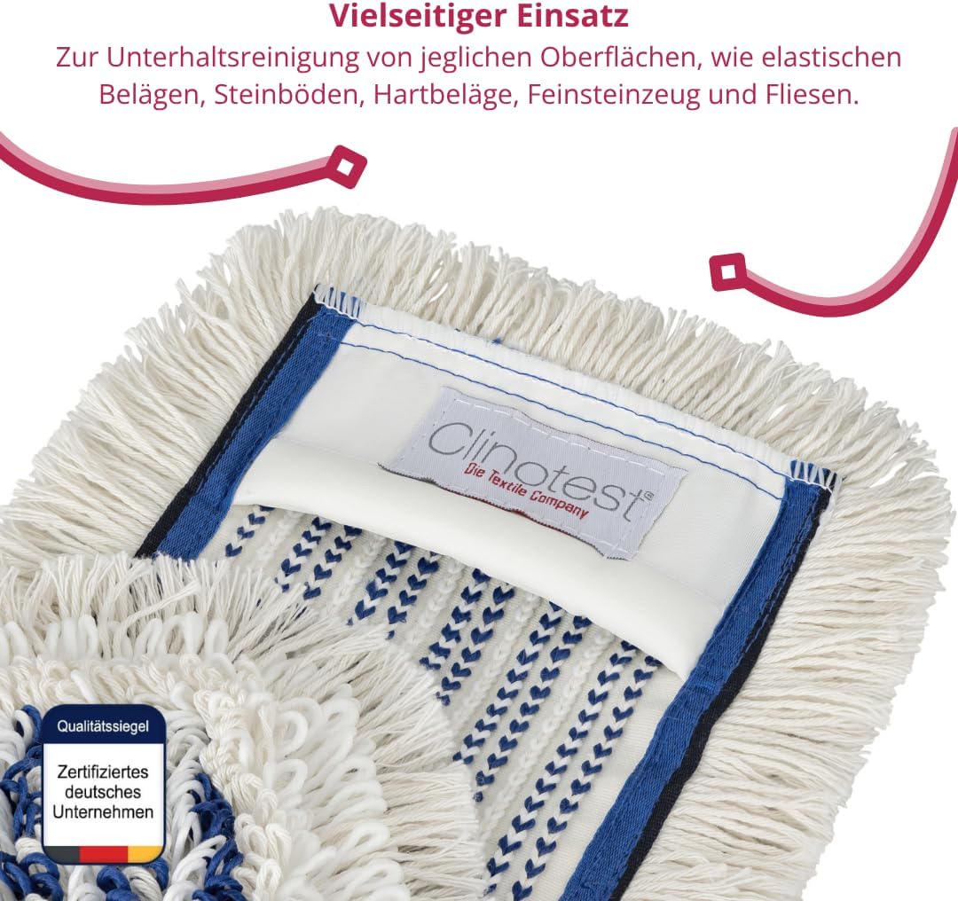 Clinotest Professioneller Wischmopp 40 cm – Hohe Schmutz- & Wasseraufnahme, waschbar bis 95°C, wiede