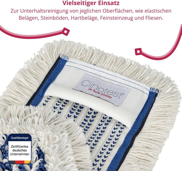 Clinotest Professioneller Wischmopp 40 cm – Hohe Schmutz- & Wasseraufnahme, waschbar bis 95°C, wiede