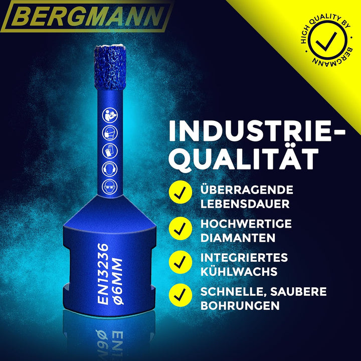 2 x BERGMANN ® ∅ 6mm x M14 | Profi Fliesenbohrer Diamantbohrer Granitbohrer | Winkelschleifer Feinst