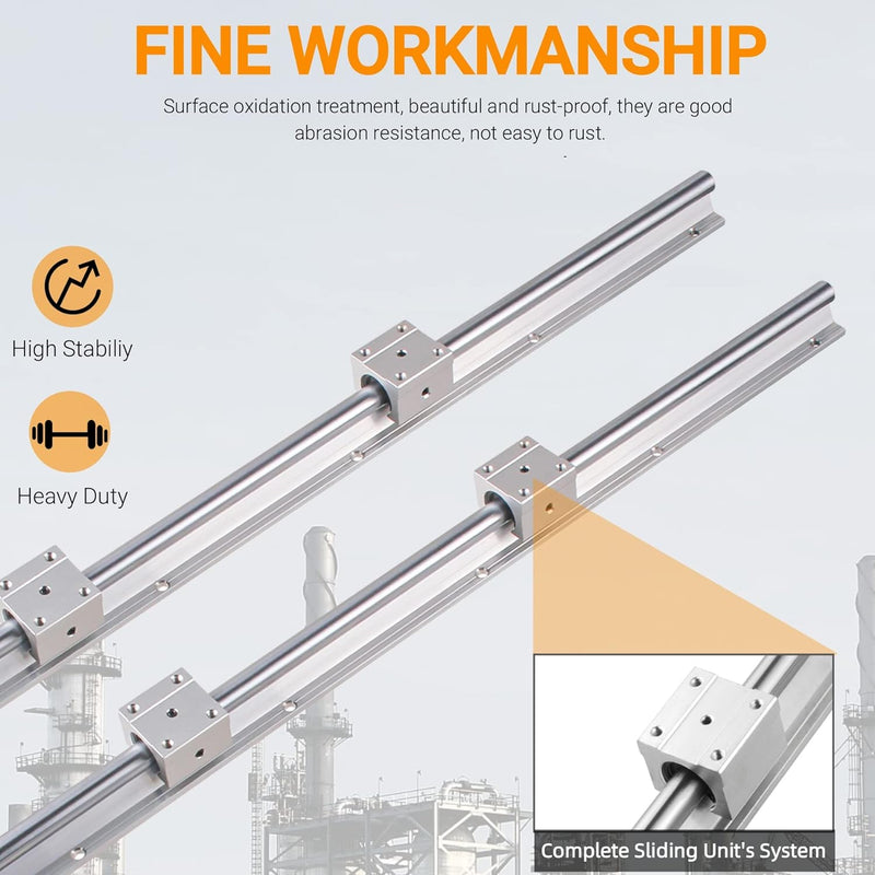 CNCYEAH 4 Stück Linearführung SBR16-600mm Linearlager-Gleitset mit 4 Linearführungswellen und 8 SBR1