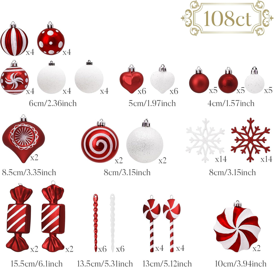 Valery Madelyn Weihnachtsschmuck-Set, 108 ct Zuckerstange, rot und weiss, bruchsicher, Weihnachtsbau