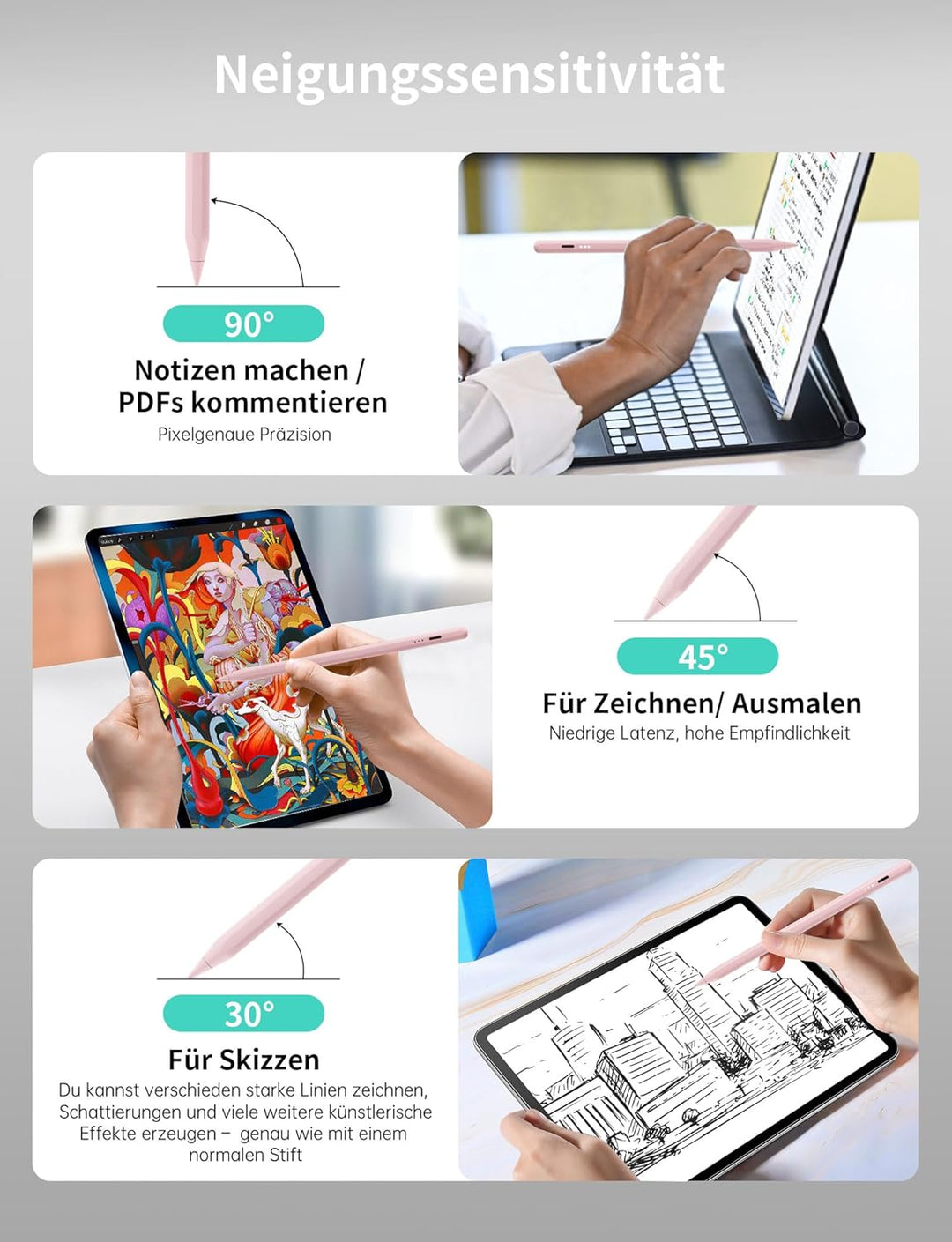 MEKO Stift für iPad 2018-2024 mit Schnellladeleistung Palm Rejection und Neigungssensitivität für iP