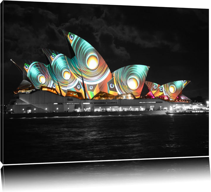 Dark beeindruckende Sydney Opera House Pfauenaugen schwarz/weiss auf Leinwand, XXL riesige Bilder fe