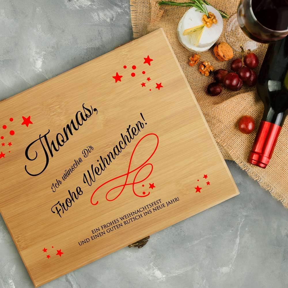 Maverton Weinöffner-Set personalisiert Weinset Sommelier Set - Geschenkbox Holzbox + 8er Weinzubehör