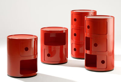 Kartell Componibili, 3 Elements, Rot, Runde Basis 3-fächer Rot, 3-fächer Rot