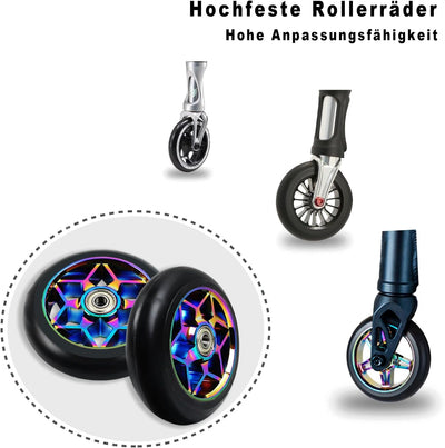 MaxEarn 2 Stück Scooter Ersatzräder 110 mm, Bunt Stunt Scooter Rollen mit ABEC-9 Kugellager, Härtegr