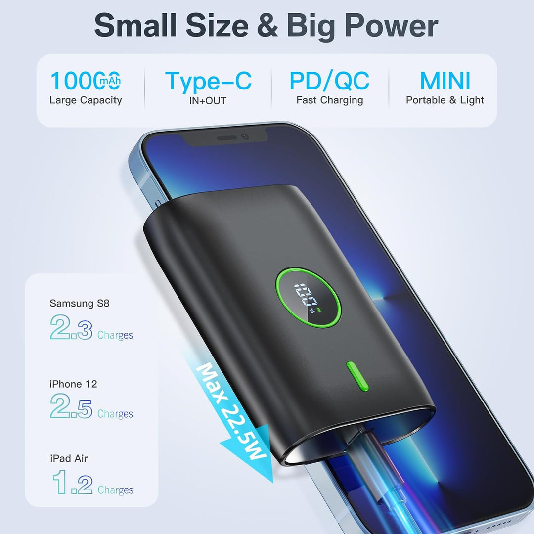 Power Bank 10000 mah,22.5W powerbank klein Aber stark mit led-anzeige,12v Ausgang,Mini powerbank Ext