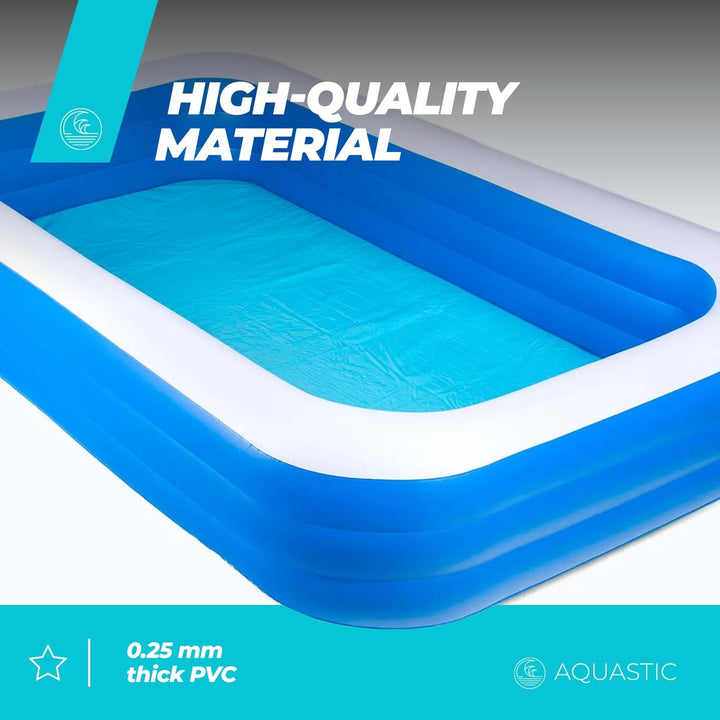 AQUASTIC Aufblasbarer Kinderpool 305 x 183 x 56 cm blau | Vinylmaterial, 1160 l Volumen und Reparatu