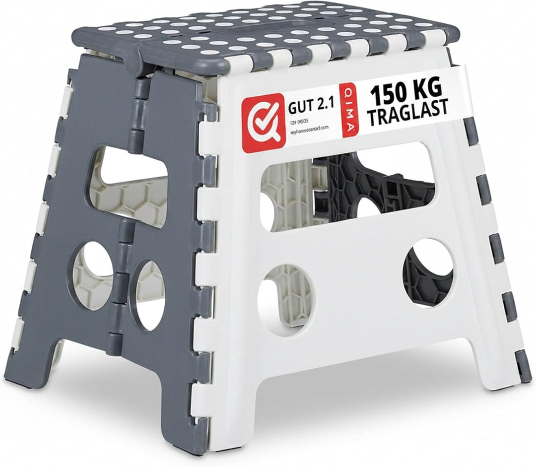 Relaxdays Tritthocker klappbar, einstufiger Klapphocker mit Griff, bis 120 kg, Kunststoff, 32 x 37 x