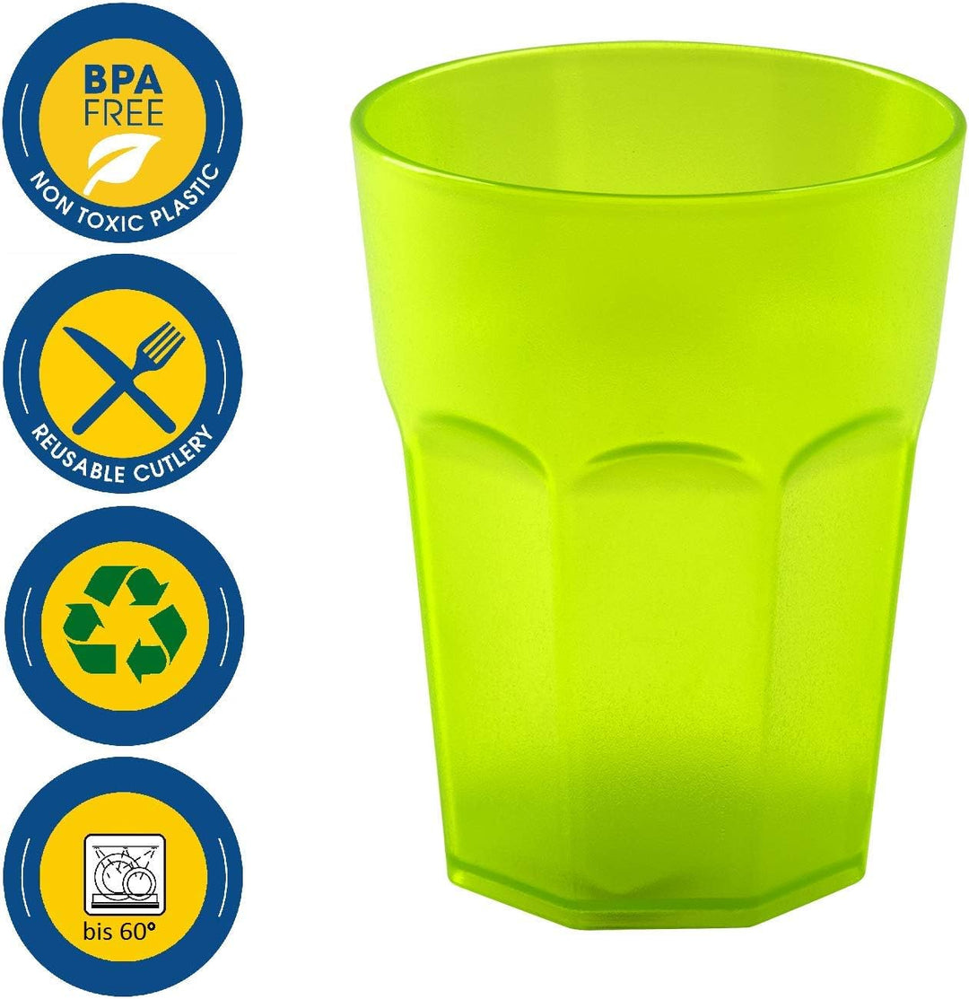 ENGELLAND - 10 x Plastikbecher, Trinkbecher, Grün, Cocktailbecher, 250 ml, mit Eichstrich, stapelbar