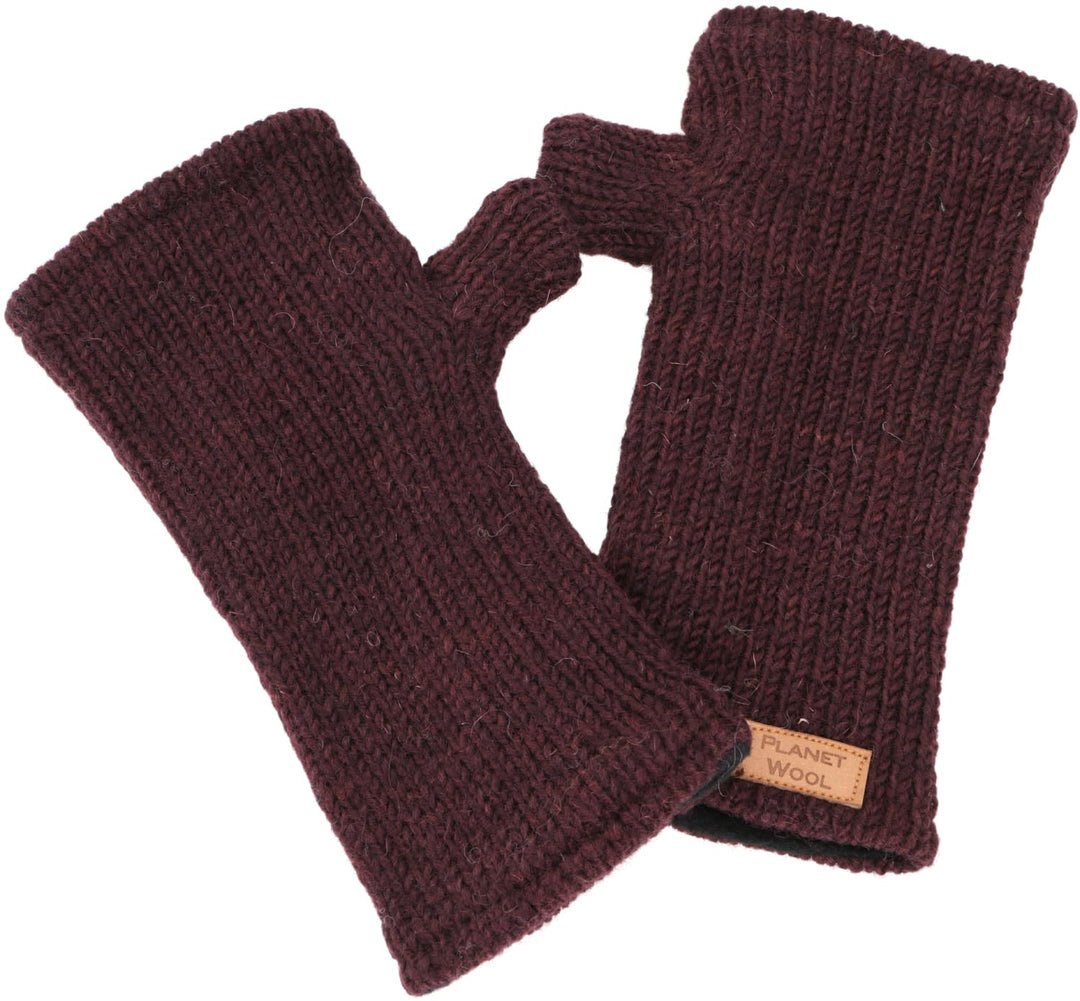 GURU SHOP Handgestrickte Pulswärmer, Armstulpen aus Nepal, schwarz | Reine Schurwolle, gefüttert mit