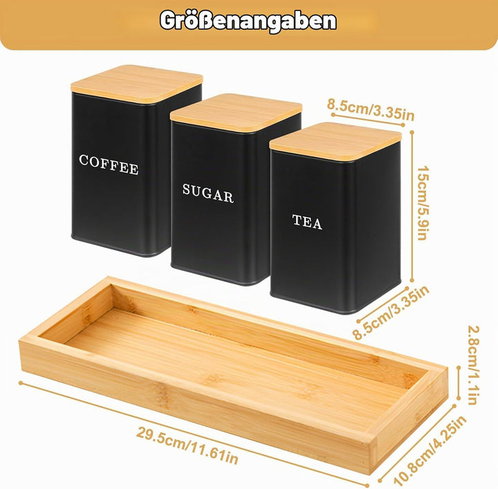 Kaffee Tee Zucker Set, 1000ml 3 Tee Kaffee Zucker Dosen, Dosenbehälter mit versiegeltem Bambusdeckel