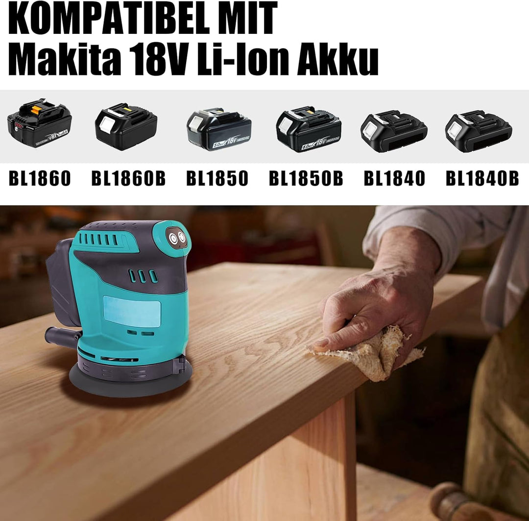 Bürstenloser Exzenterschleifer, Ersatz für Makita DBO180Z, 125MM Exenterschleifmaschine zum Schleife