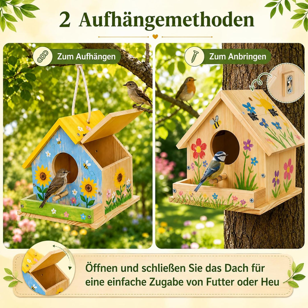 Vogelhaus Zum Bemalen - Vogelhaus Holz Bastelset (15.3×15.3×15.8cm)