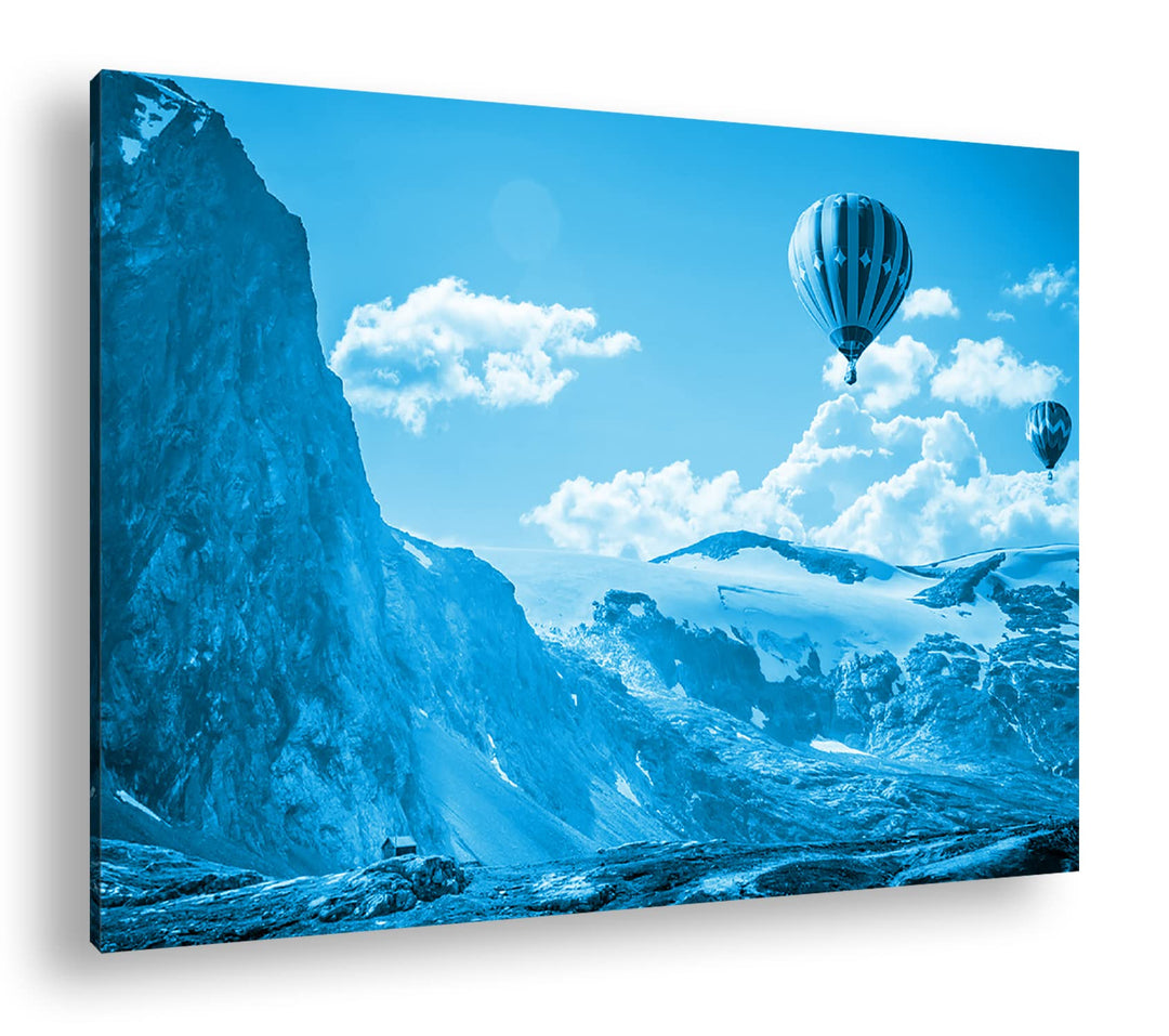 deyoli Heissluftballons im malerischen Gebirge Format 80x60 Effekt: Monocrome Blau als Leinwandbild,