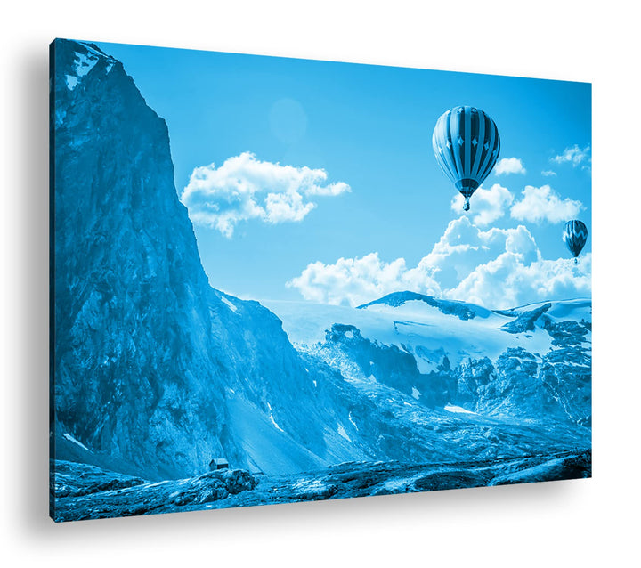 deyoli Heissluftballons im malerischen Gebirge Format 80x60 Effekt: Monocrome Blau als Leinwandbild,